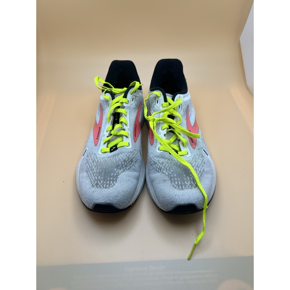 Brooks Launch GTS 9 Womens Running Shoes White Coral Neon Yellow 1203741B148 8.5
